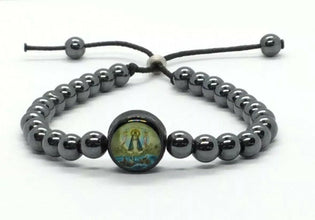 Caridad Del Cobre medal black Hematite Men's Adjustable bracelet  Pulsera María