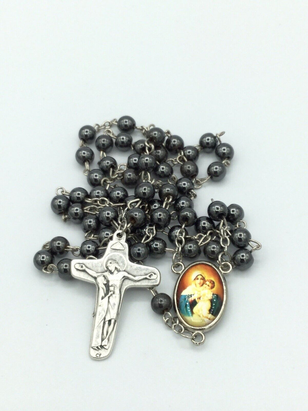 Hematite Rosary Necklace Jerusalem Round Catholic Virgen Schoenstatt  La Mater