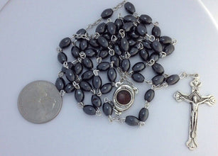 Black Beads Rosary Catholic Hematite Crucifix Necklace Rosario Soil Jerusalem