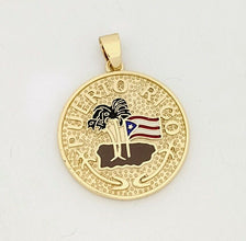 Puerto Rico round Enamel Flag 18k Gold Plated 22 inch Chain  Puerto Rico Flag 