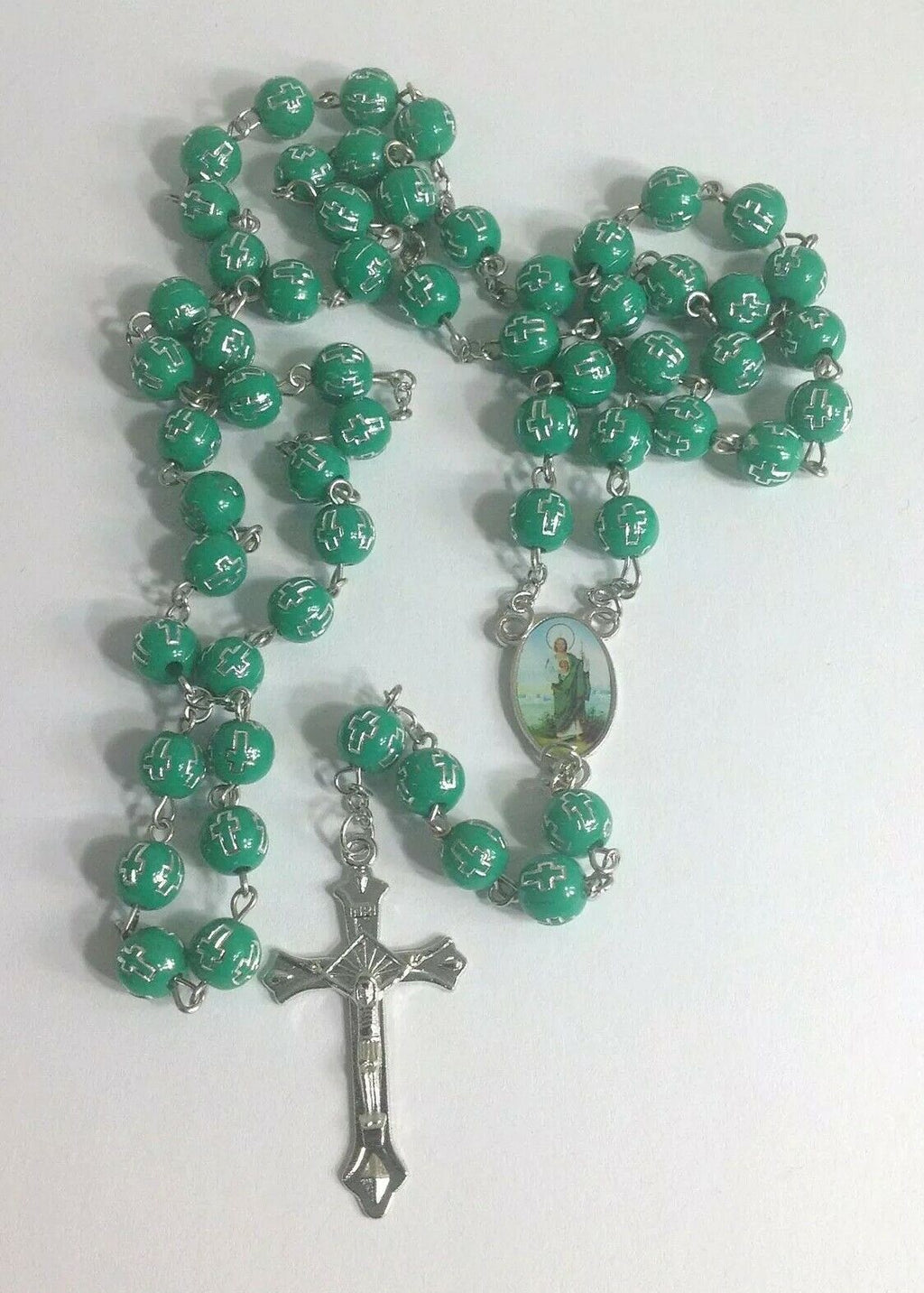 St.Saint JUDE GREEN CATHOLIC  ROSARY Necklace San Judas Rosario oración 🙏