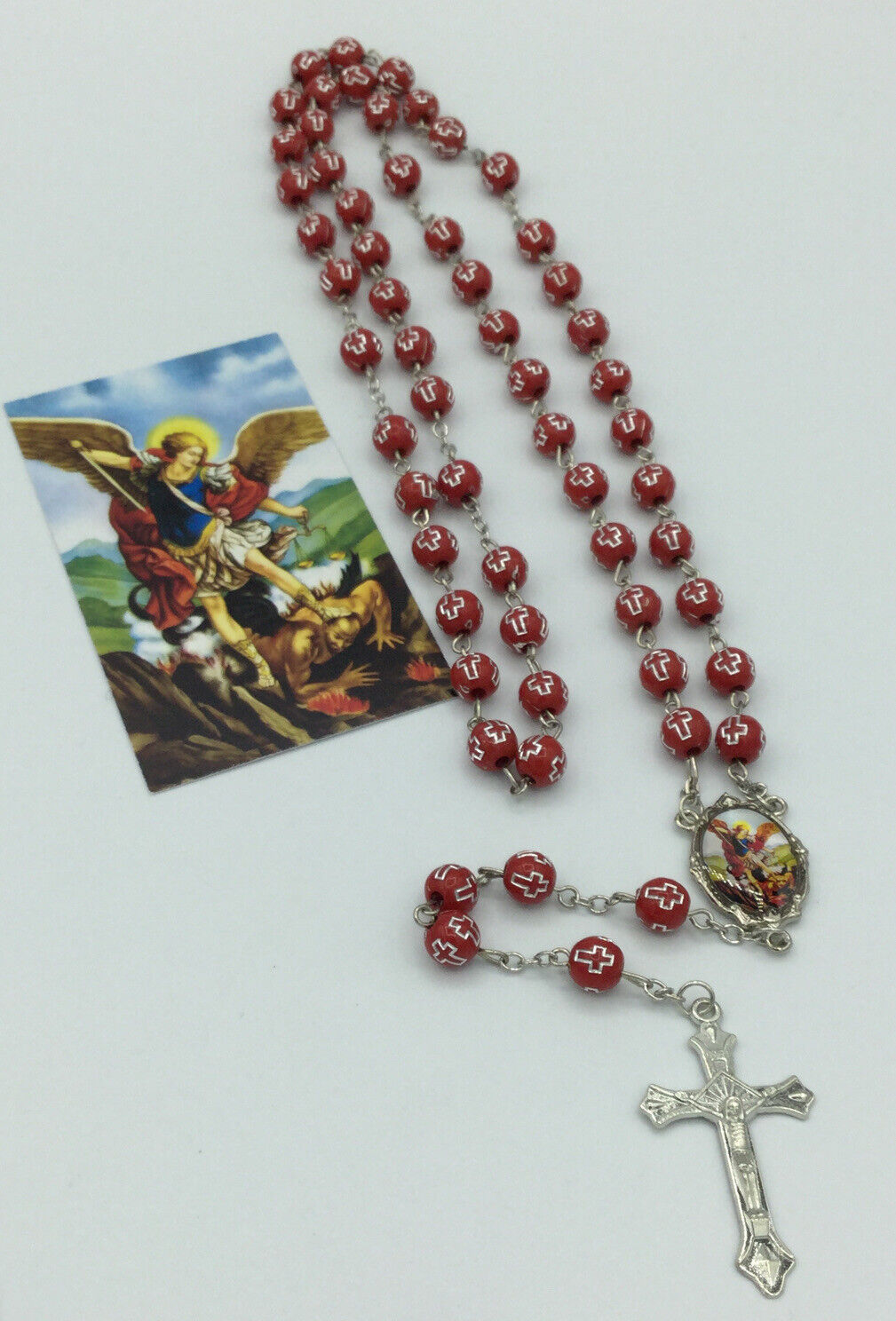 Saint St.Michael Archangel Red Rosary San Miguel arcángel Necklace Protection