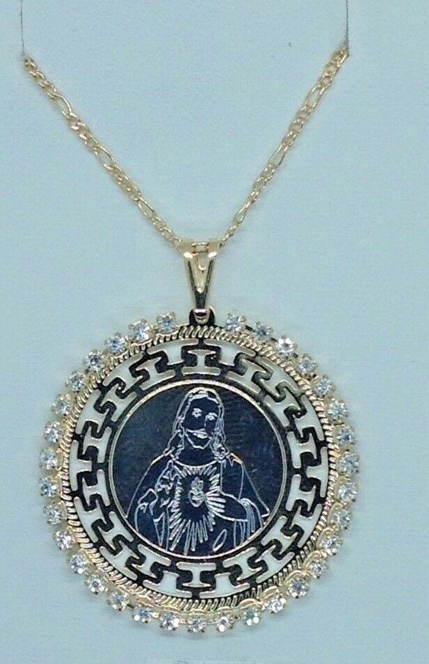 18k Gold Plated Sacred Heart of Jesus Christ Medal Catholic Pendant Necklace 20"