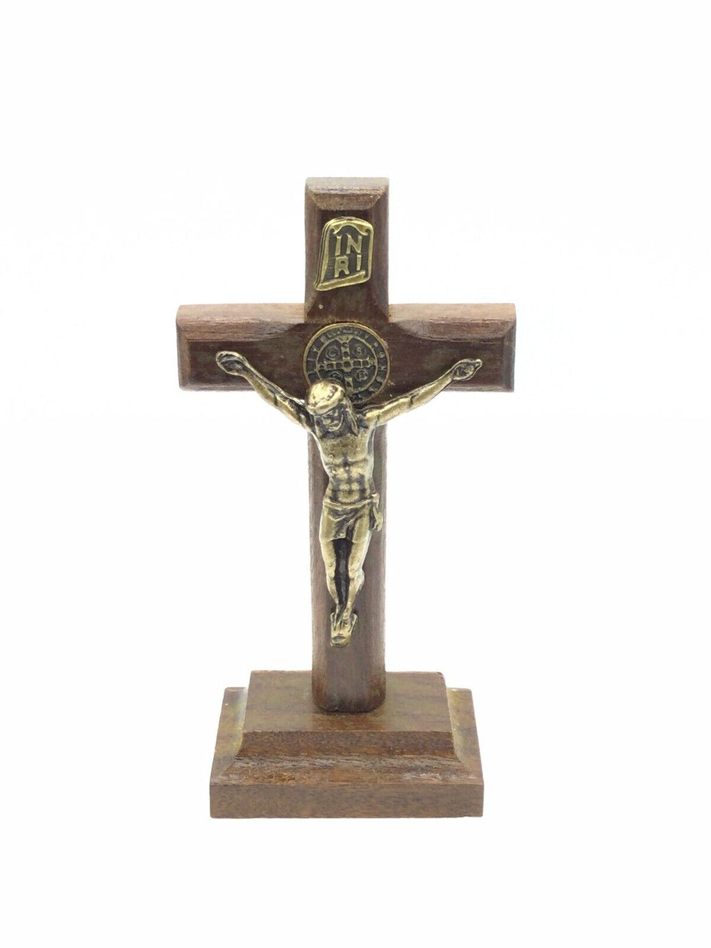 St.Saint Benedict Medal Wood Cross Crucifix Standing Cruz Medalla San Benito 3"