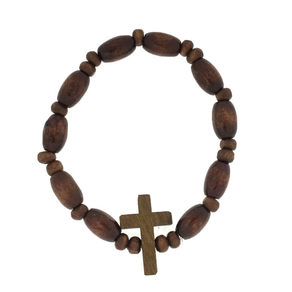 Wood Rosary Beads Catholic Religious Stretch Bracelet Made in Brazil Pulsera