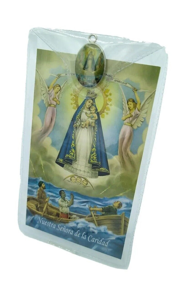 3X Caridad del Cobre spanish Prayer cards with Vinyl Folder Removable Medal 3X5"