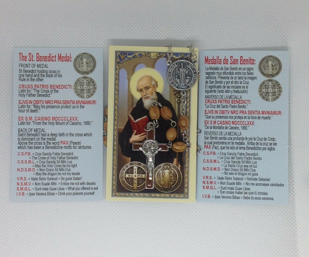 OLIVE WOOD St.Saint Benedict medal Cross Jerusalem Rosary Medalla de San Benito 