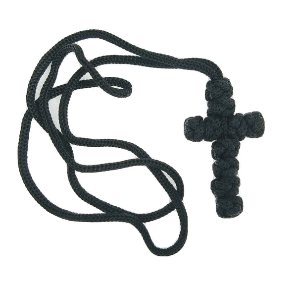 Black Knotted Cord Cross Orthodox Prayer Rope Knot macrame Necklace Soft Serbian