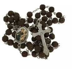 Brown Rosary Saint St. Anthony with Jesus Catholic Necklace Prayer San Antonio