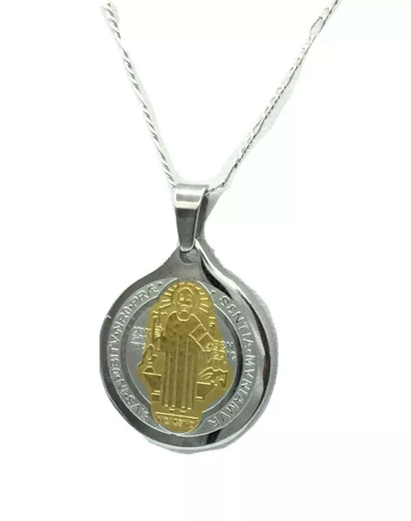 Medalla de San Benito Saint St. Benedict Medallion Medal Pendant chain Necklace
