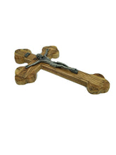 10 Inch olive wood wall Cross Crucifix Jesus Christ budded Jerusalem Gift Pewter