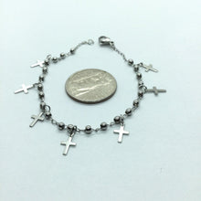 Catholic STAINLESS STEEL ROSARY CROSS BRACELET HANGING CROSS 8” Silver Tone