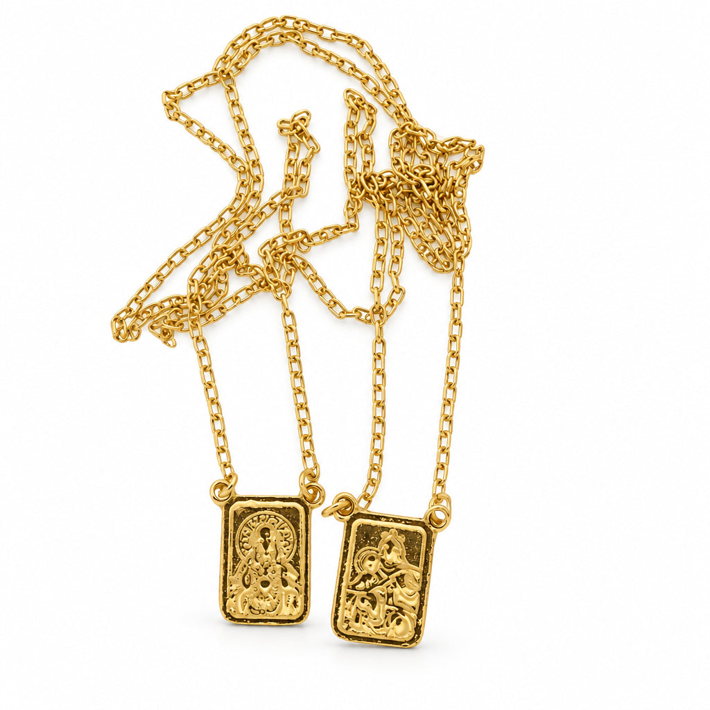 18k Gold Plated Scapular Escapulario Sacred Heart of Jesus & Virgin Mt. Carmel 