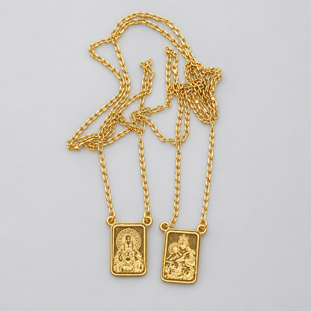 Sacred Heart & Mount Carmel 18K Gold-Plated Scapular Necklace, 18 Inch | Escapulario