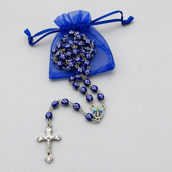 Catholic Rosary Necklace Blue Virgin Mary of Grace Virgen Milagrosa CROSS Jesus