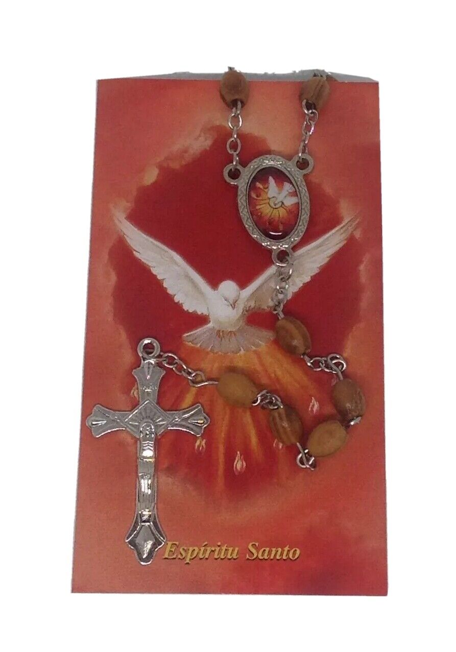 Holy Spirit Rosary Mary olive wood Jerusalem El Espíritu Santo Rosario de madera