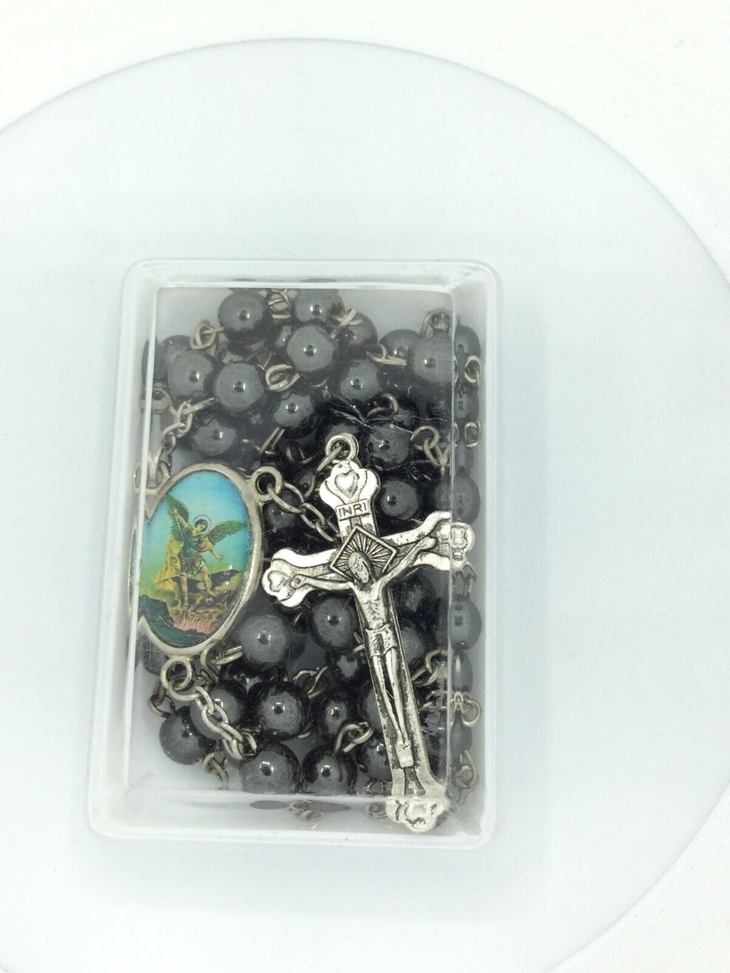 st.Saint Michael Archangel Rosary Hematite San Miguel arcángel Necklace Jesus