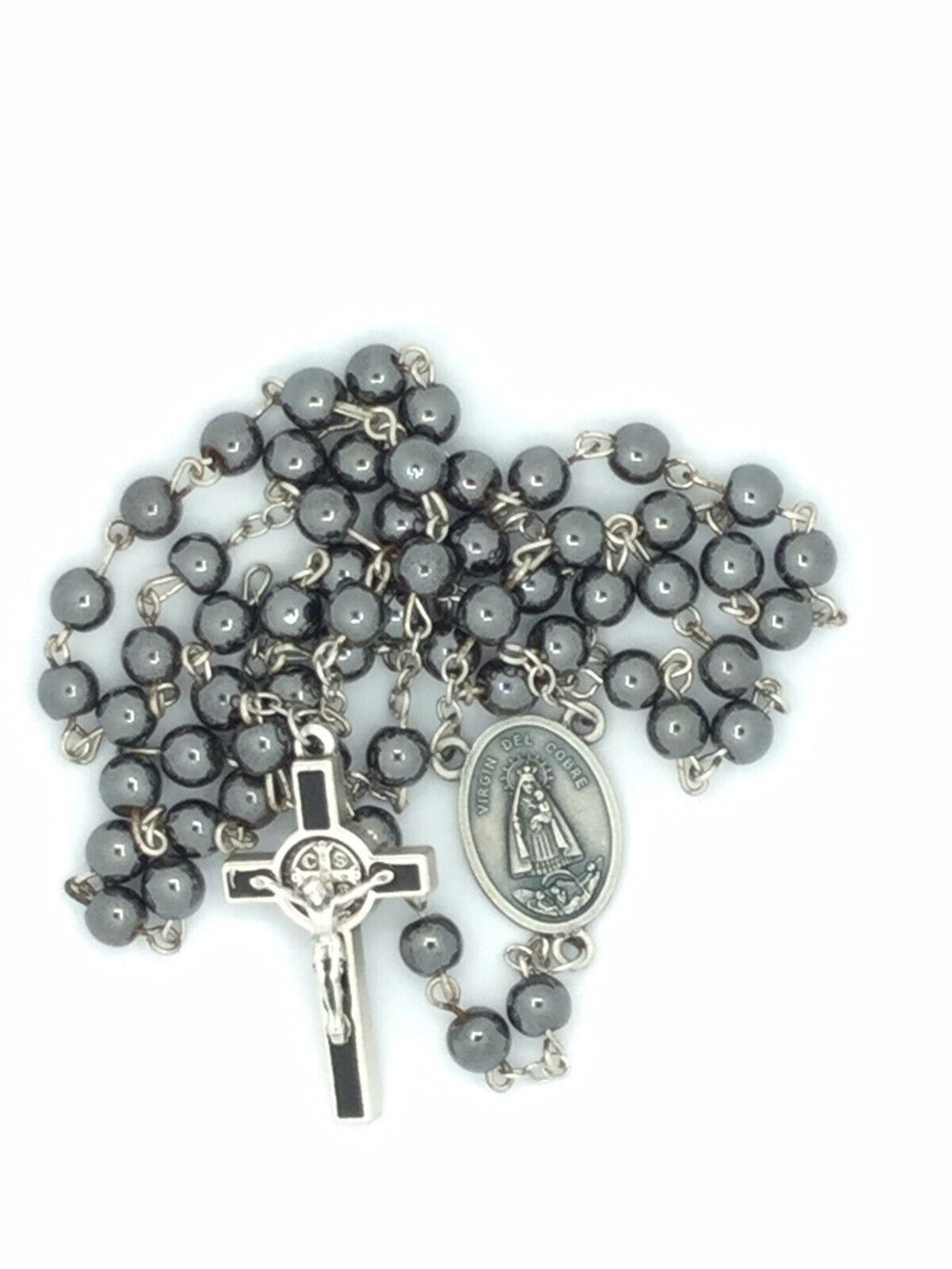 Caridad del Cobre Men's Rosary Hematite st.saint Benedict cross Necklace CUBA 