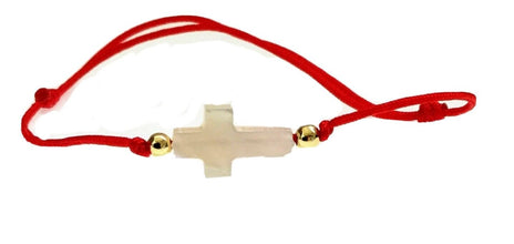 Pulsera De La CRUZ DE nácar Hilo Rojo Ajustable red cord Mother of pearl Cross 