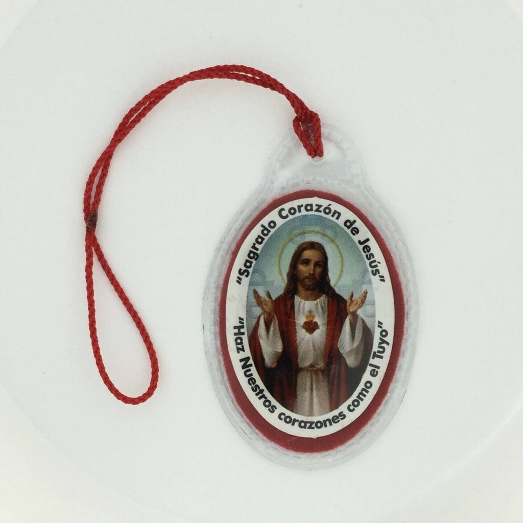SACRED HEART OF JESUS  DETENTE corazón de Jesús laminated cloth Healing Red cord
