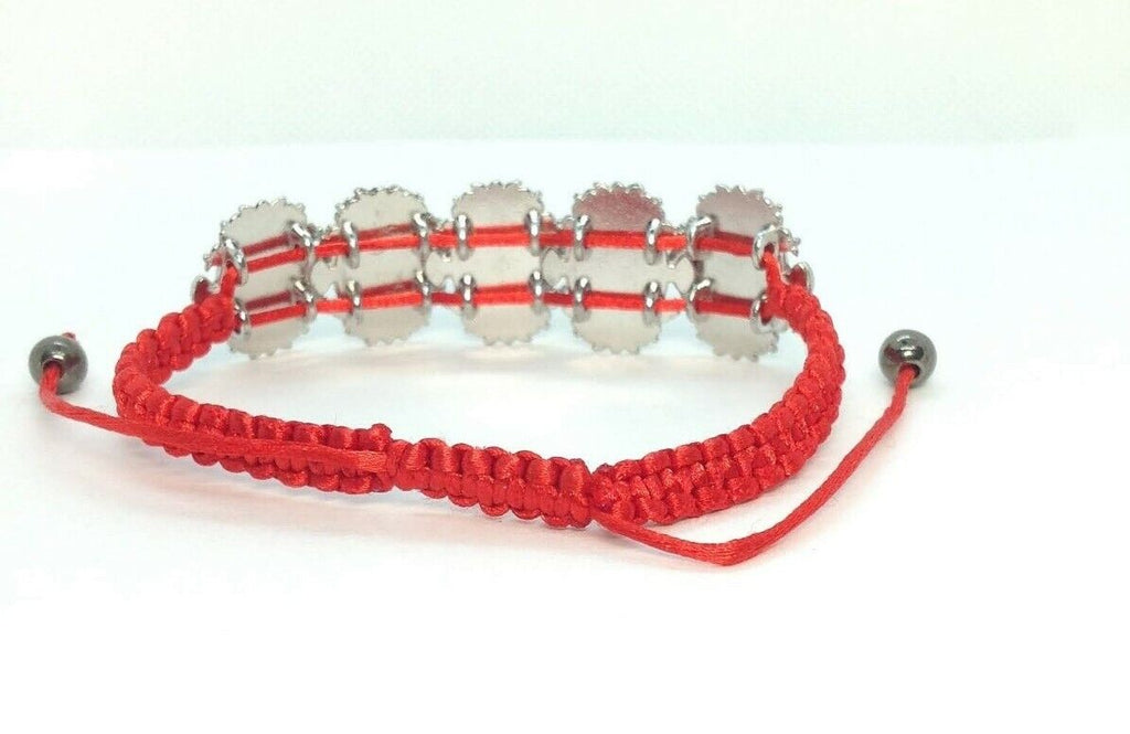 Silver Tone Our Lady of Mount Carmel Medal red cord adjustable Bracelet Virgen 