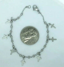 Catholic STAINLESS STEEL ROSARY CROSS BRACELET HANGING CROSS 8” Silver Tone