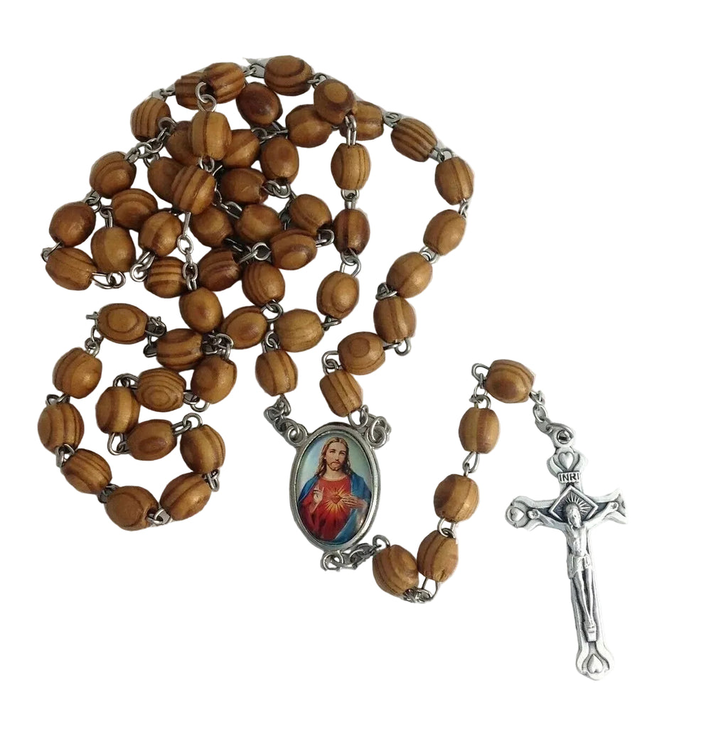 Olive wood Jerusalem Rosary Necklace Catholic Jesus Corazon de jesus Rosario. 