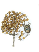 Divine Providence Faux gold tone Pearl Rosary Necklace Catholic PUERTO RICO 
