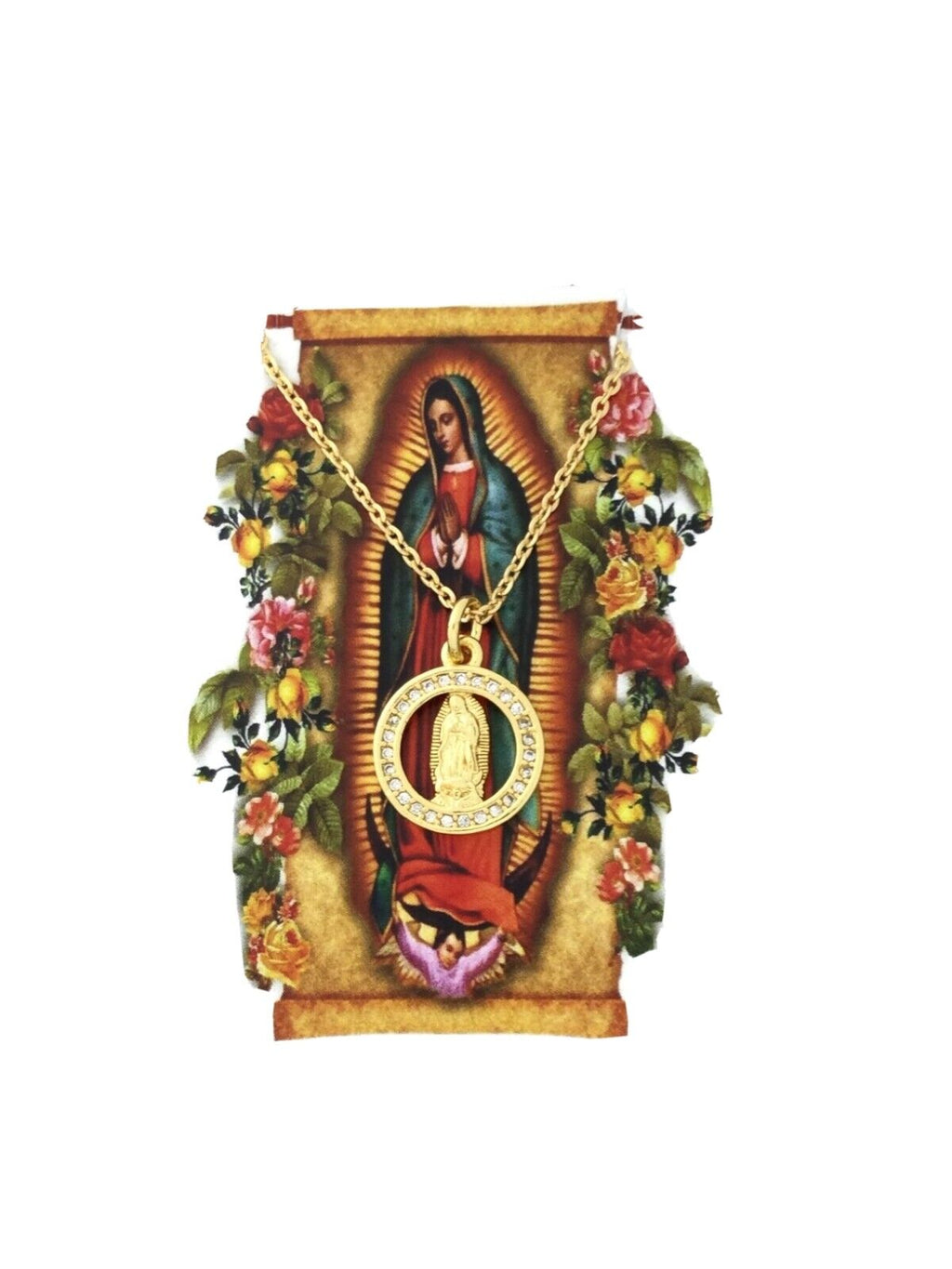Our Lady Of Guadalupe 14k Gold Plated Medal Pendant Charm Necklace 16" Chain