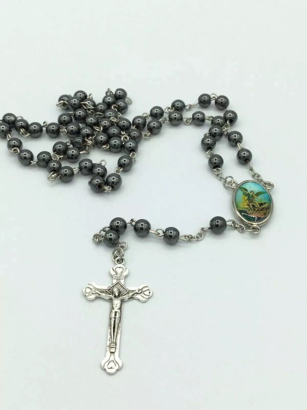 st.Saint Michael Archangel Rosary Hematite San Miguel arcángel Necklace Jesus