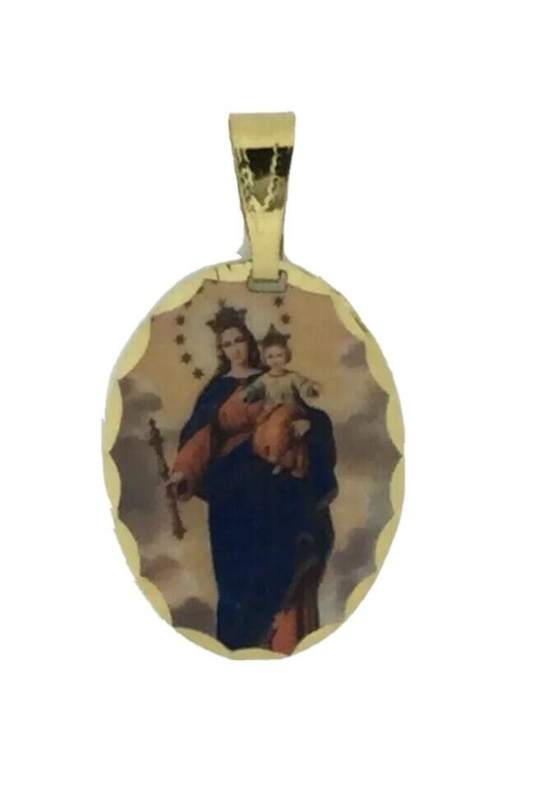 Maria Auxiliadora Mary help of Christian Medal 18k Gold Plated Medal& chain 