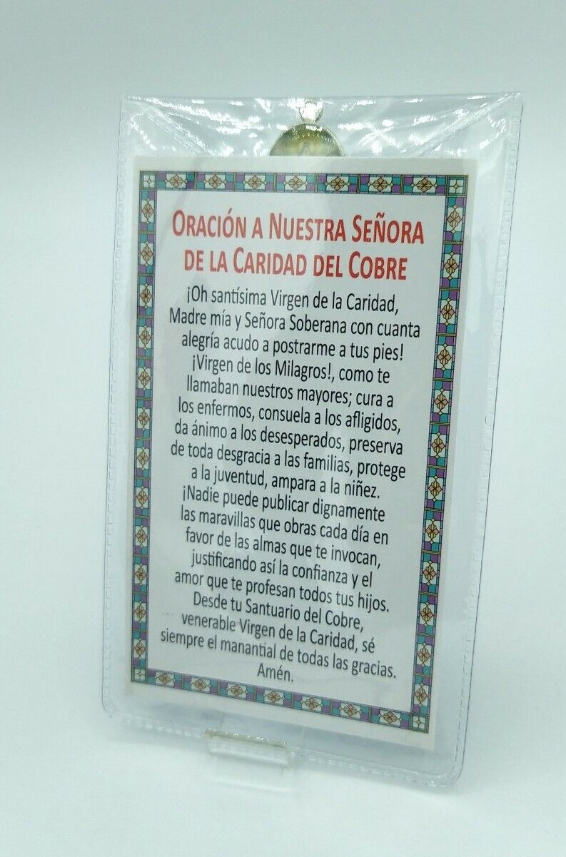 3X Caridad del Cobre spanish Prayer cards with Vinyl Folder Removable Medal 3X5"