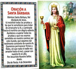 6 Santa Bárbara Estampa  Laminated Saint Barbar Prayer Holy card 3.5