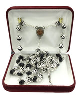 Black Crystals Rosary Beads Necklace Jerusalem Soil Catholic Jesus Cross 