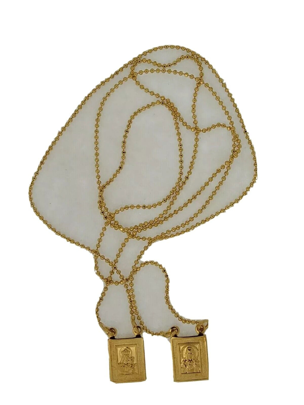 14k Gold Plated Our Lady Mt Carmel & Sacred Heart Jesus  Scapular Necklace 