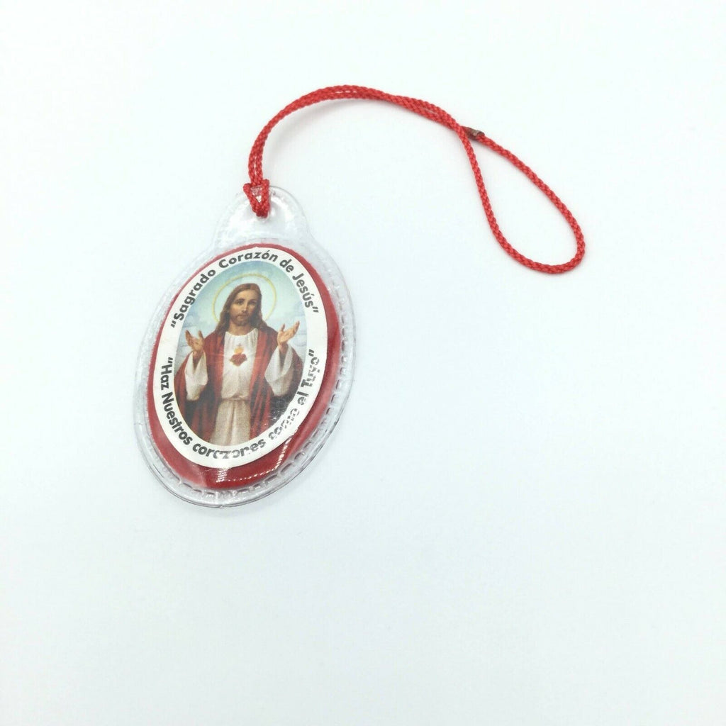 SACRED HEART OF JESUS  DETENTE corazón de Jesús laminated cloth Healing Red cord