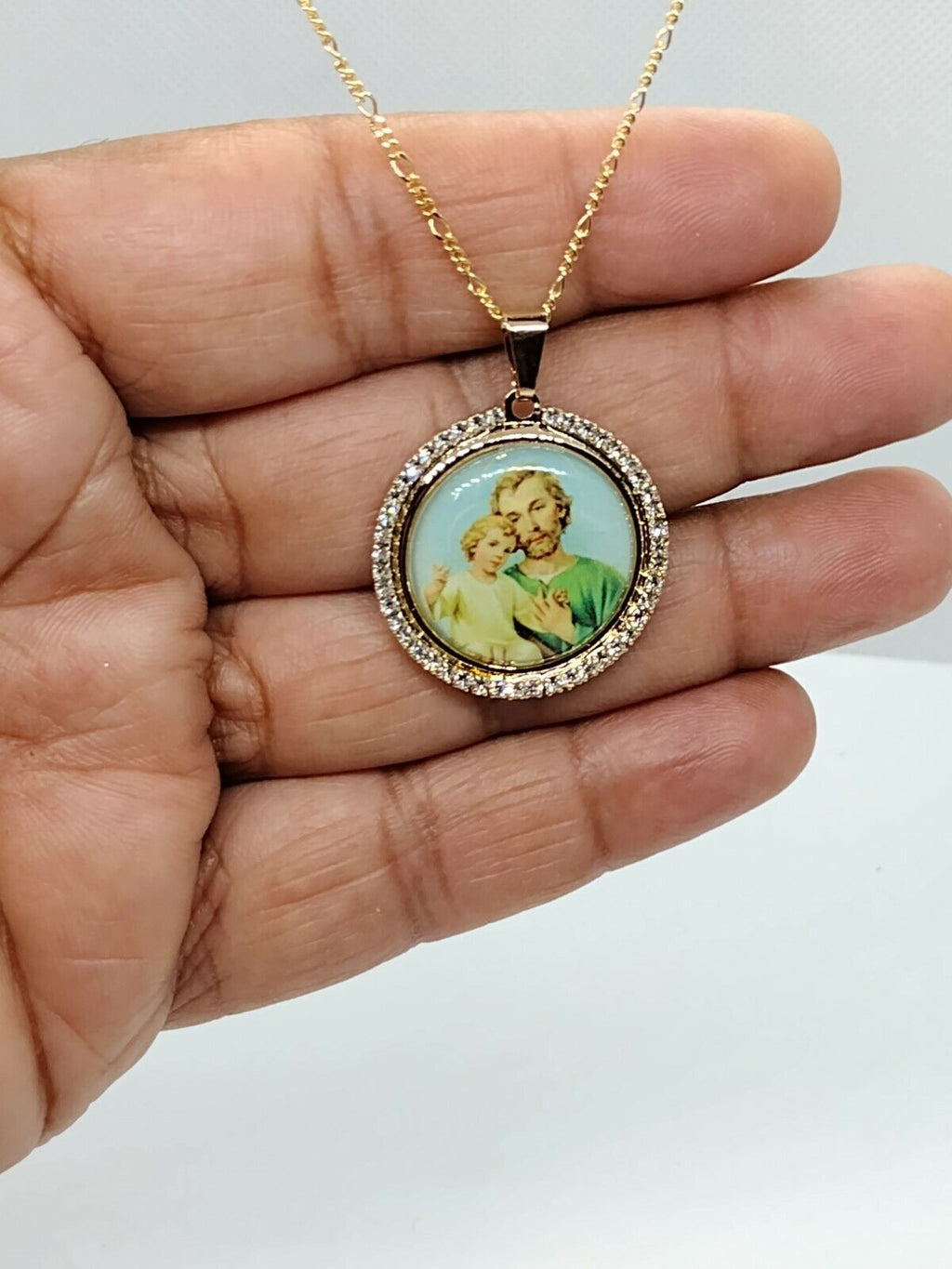 14k gold Plated Saint Joseph  Catholic Medal Necklace Medalla de San José Father