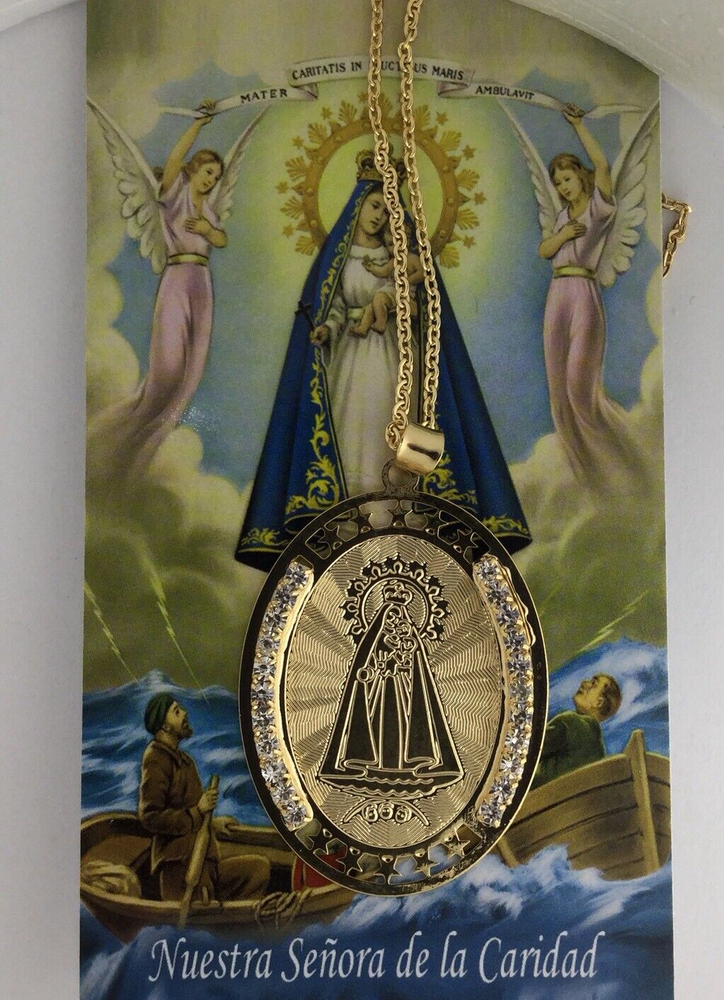 Caridad del Cobre Medal Necklace 18K Gold Plated Medalla -20 inch Chain Maria