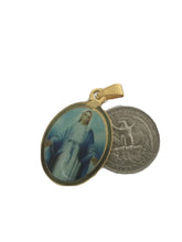 Virgin Mary of Grace Oval Medal Pendant Necklace Stainless Steel 14k Gold Plated