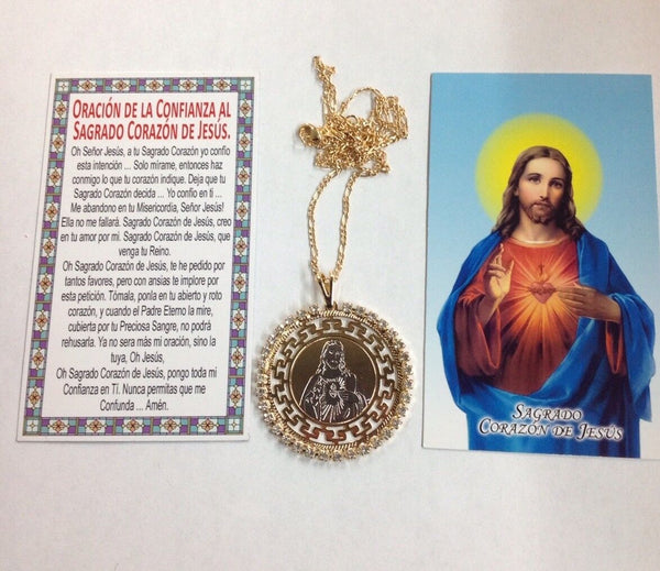 18k Gold Plated Sacred Heart of Jesus Christ Medal Catholic Pendant Necklace 20"