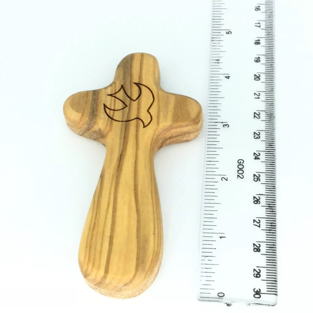 Olive Wood Comfort Cross Holding Cross engraved Holy Spirit Jerusalem Handmade