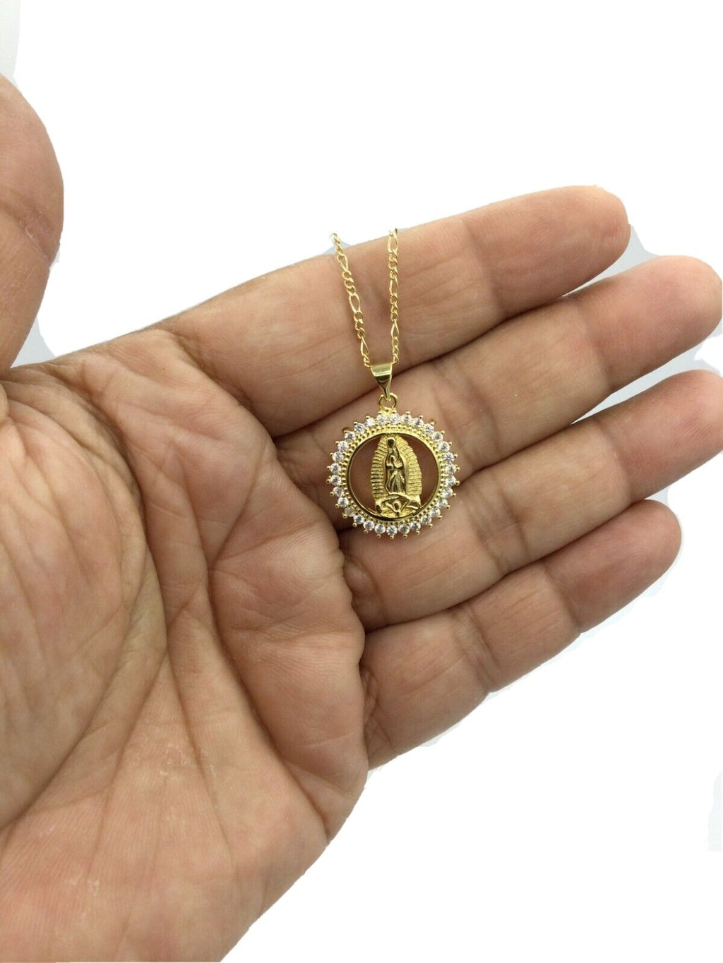 Virgin Mary Virgen de Guadalupe Necklace Gold Crystal  Catholic Jewelry Women 