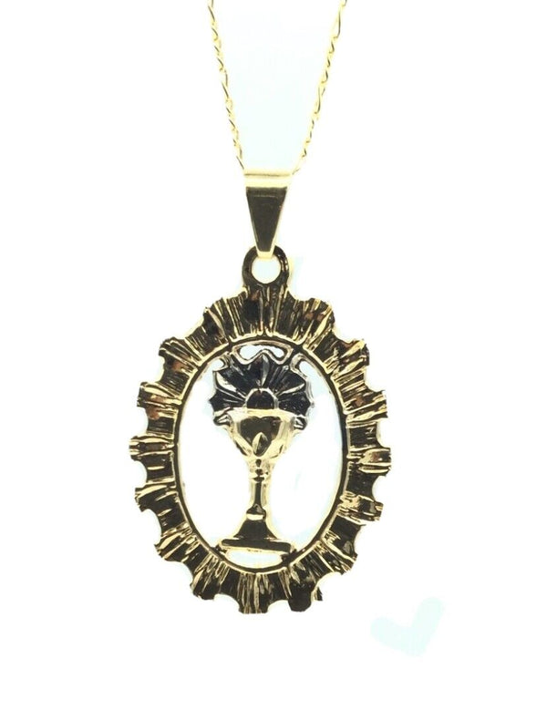 18k gold plated Monstrance oval Pendant Charm Medal Necklace Santísimo Eucharist