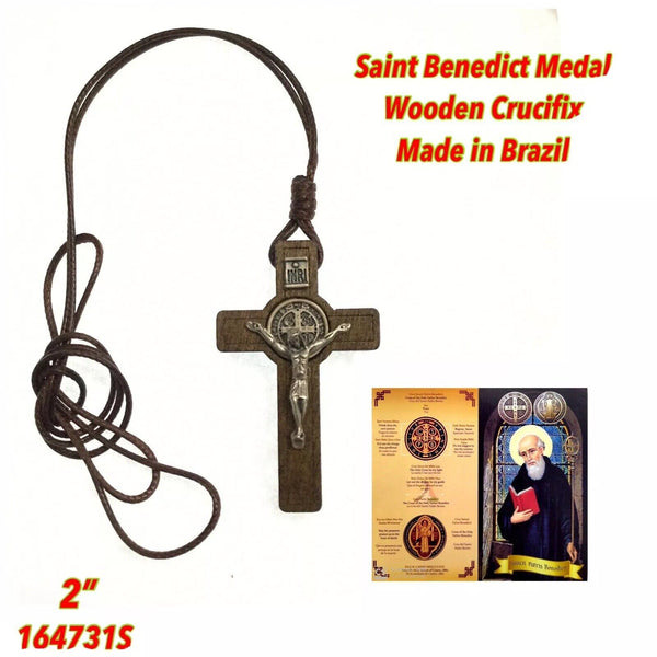 2”Saint St Benedict of Nursia Medal Cross Crucifix Pendant with Necklace 26 Inch