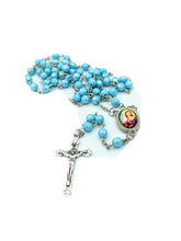 Saint Lucy Santa Lucia Blue Rosary Necklace Catholic Medal Eye Protection