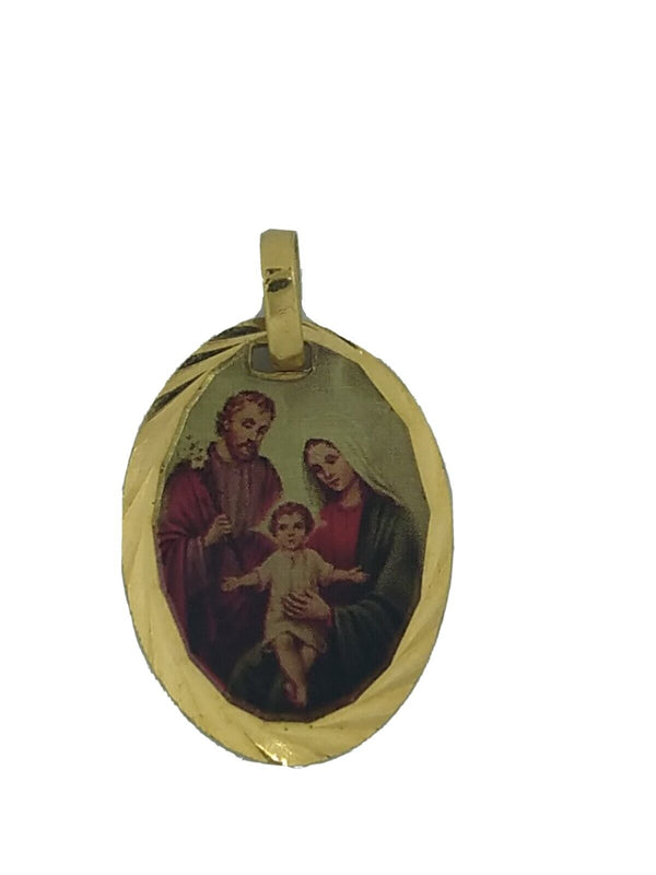 Holy Family Medal 14k Gold Plated with 20 Chain - Sagrada Familia Medalla Jesus