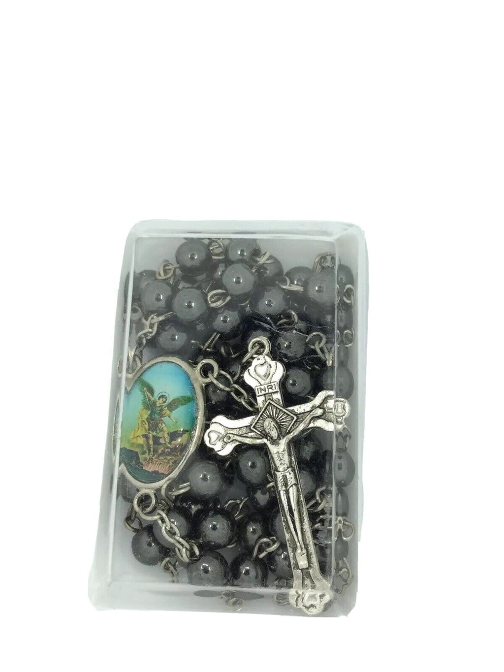 st.saint Michael Archangel Rosary Hematite San Miguel arcángel Necklace  Jesus