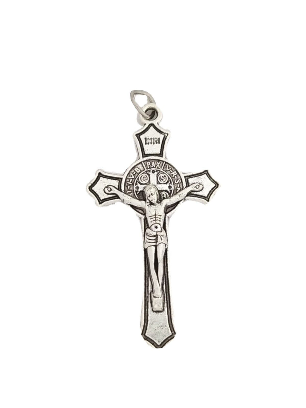 Saint St Benedict Medal Crucifix Cross Silver Plated Pendant Necklace 17" Cord
