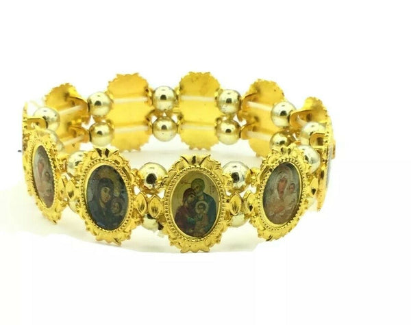 Religious Christian Jewelry Bracelet Gold Alloy stretch Bead Orthodox Holy Image