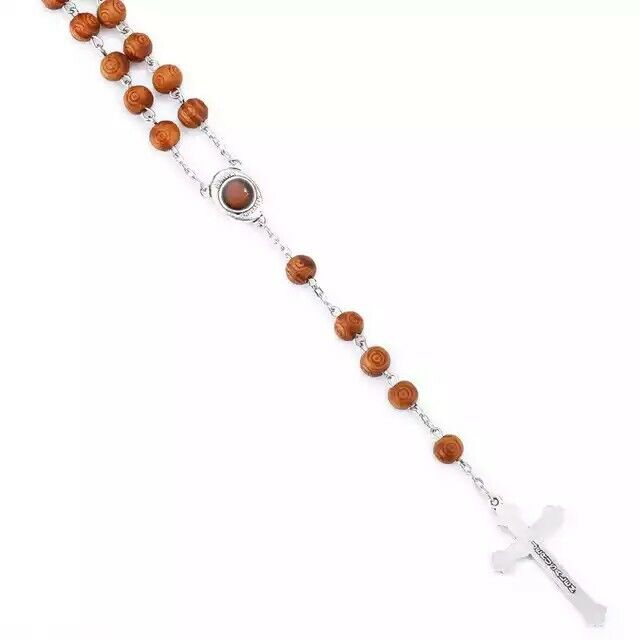 Olive Wood Rosary Beads Catholic Necklace Medal Crucifix Jerusalem Cross Jesus